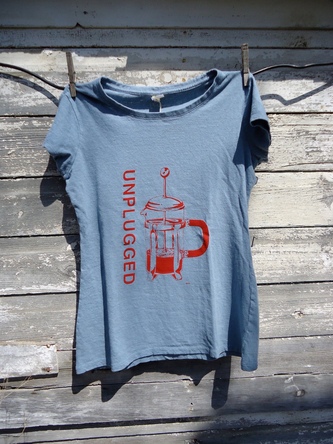 Unplugged French Press - Red on Steel Blue - Organic Cotton & Hemp