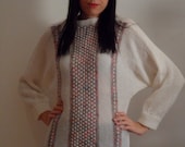 White Patterned Hand Knitted Batwing Jumper