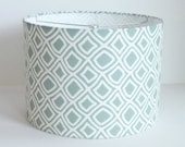 Large Drum lamp shade in pale aqua diamond geometric fabric