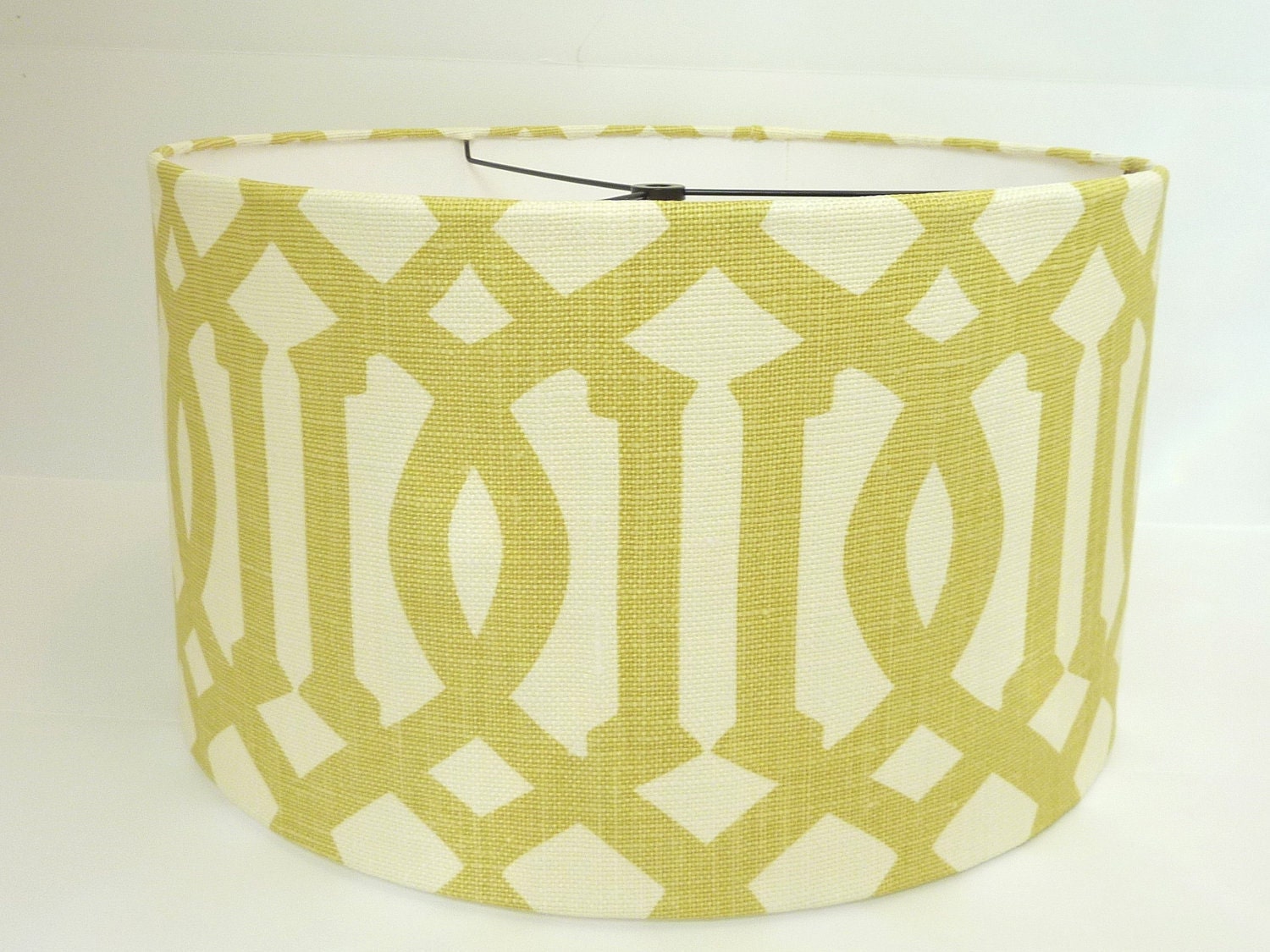 Custom Drum Lampshade Lamp Shade in Schumacher Imperial Trellis fabric in Citrine