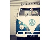 Vintage, vw, combi, campervan, beach, surf,  white, Retro, Love, 12x8" Fine Art Photography