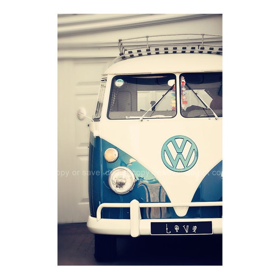 Vintage, vw, combi, campervan, beach, surf,  white, Retro, Love, 12x8" Fine Art Photography