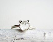 White Cat Ring, White Topaz and Sterling Silver Ring, MADE TO ORDER