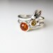 Amber & Citrine Set Rings, Silver Small Leaf Ring