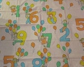 Vintage Childrens Fabric Pink Stripped Cotton with Numbers and Balloons