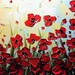 Original Abstract Textured Painting, Red Poppy, Palette Knife, Poppies Blossoms Floral, Modern Red Flower, Blue Gold 24x48" -Christine