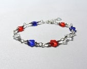Red, White and Blue Star Bracelet - silver wire wrapped with star crystals