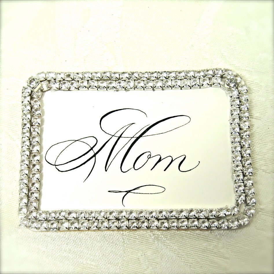 Personalized Wedding Card Box Gift Tag  hand calligraphy monogram with rhinestones