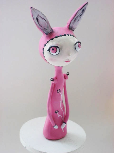 Black Cat Art Doll - Paper Clay Sculpted - Girl Cat Doll