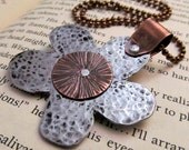 Mixed Metal Flower Necklace - Hand Stamped Jewelry - Metalwork Necklace with Mixed Metals and Cold Connections Stamped Metal Necklace (104)