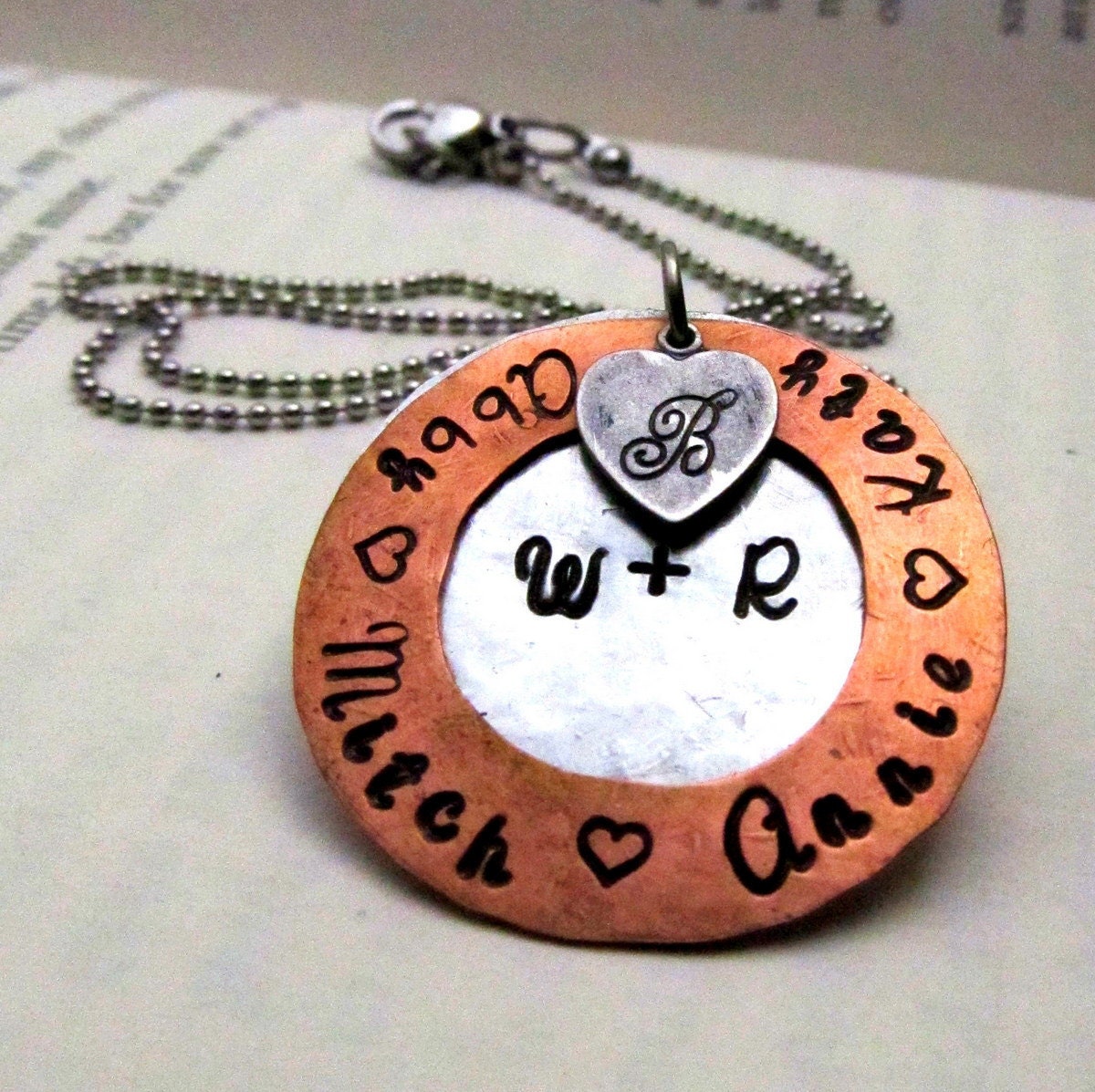 Personalized Necklace - Hand Stamped Jewelry - Mom Necklace - Custom Personalized - Mixed Metal Gift for Her - Rustic Family Necklace