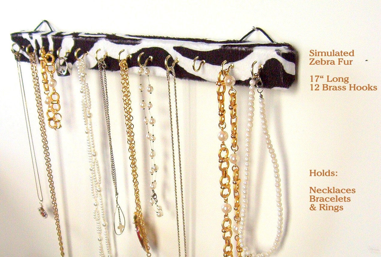 Zebra Fur Jewelry Bracelet Necklace Holder Organizer Display
