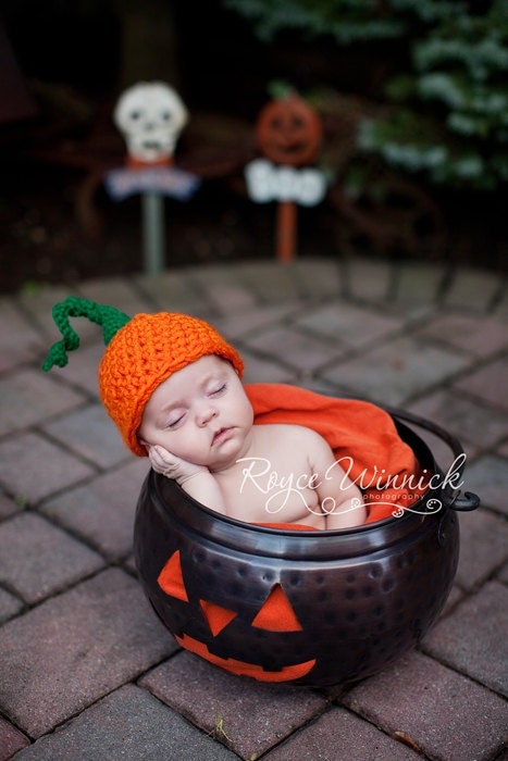 Pumpkin Beanie Crochet Baby Hat Photography Prop Sizes Preemie, Newborn, 0-3 months, 3-6 months