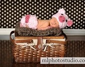 Fuzzy Piggy Set (Beanie and Diaper cover) crochet Baby Newborn Photography Prop