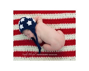 American Flag Set SALE Hat and Blanket Crochet Baby Newborn Photography Prop Ready Item