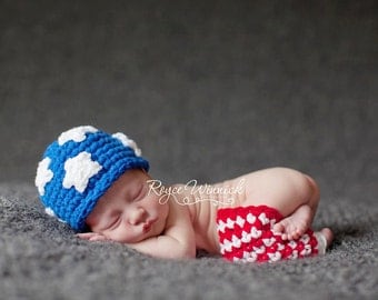 July 4th Patriotic Set Beanie and Leggins Crochet Baby Newborn Photography Prop