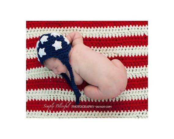 American Flag Set SALE Hat and Blanket Crochet Baby Newborn Photography Prop Ready Item