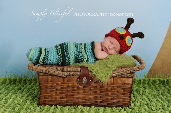 The Very Hungry Caterpillar Crochet Cocoon and a Beanie Set Photography prop