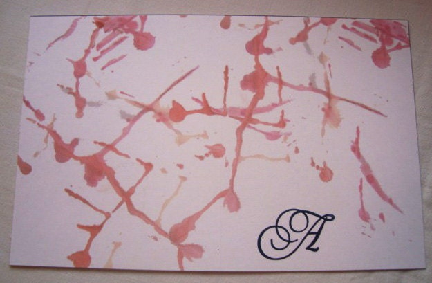 Watercolor Splash Letterpress Single Monogram notecards