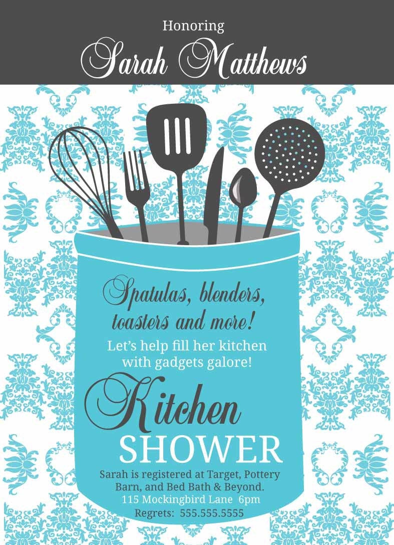 Kitchen Shower DIY Utensils Gifts Bridal Shower Damask Pattern Customize Personalize Wedding Shower