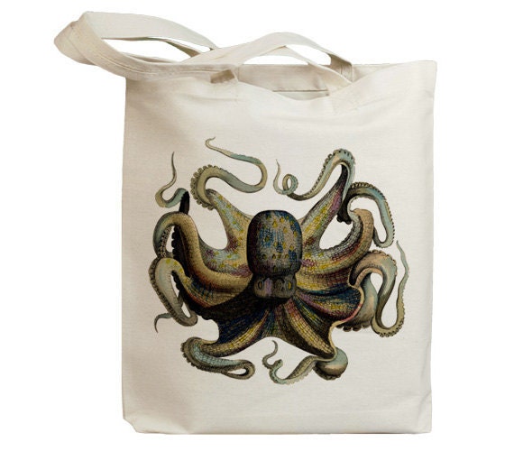 Retro Octopus Vintage Eco Friendly Canvas Tote Bag (idb0019)