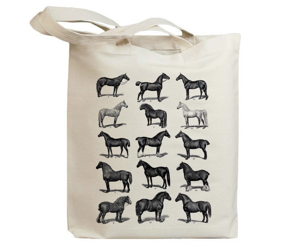 Retro Horses Vintage Eco Friendly Canvas Tote Bag (idb0016)