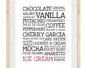 Kitchen Decor - Ice Cream Flavors - 8.5x11 and 8x10 Print - Digital Illustration Poster - Kitchen Art