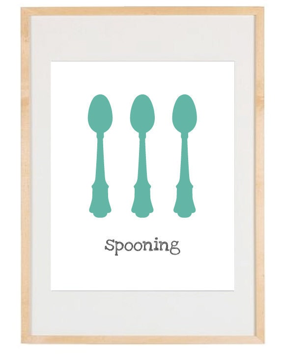 Spooning - 8x10 Print - Digital Illustration Poster - Kitchen Art