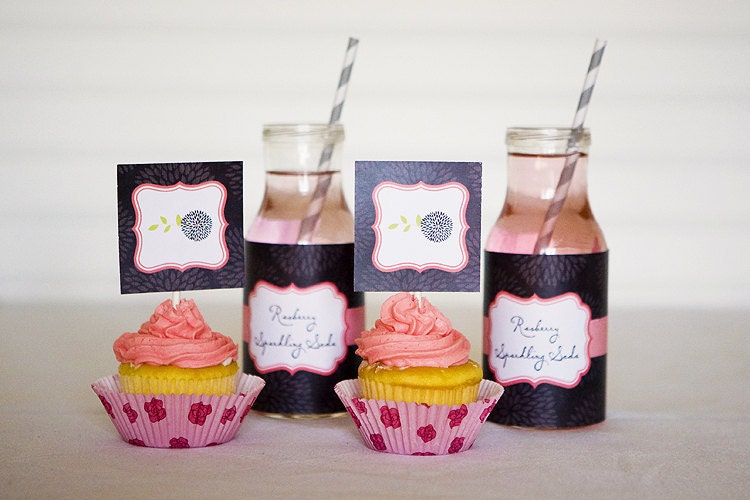 Chich Pink and Charcoal gray Party Set with Invitations, Tags, toppers DIY Il_170x135