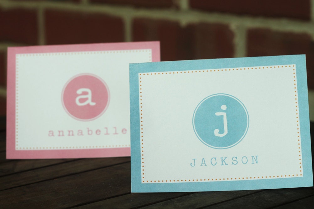 10 Personalized Notecards and envelopes INITIAL and name Pink or Blue or any color PRINTED Il_170x135