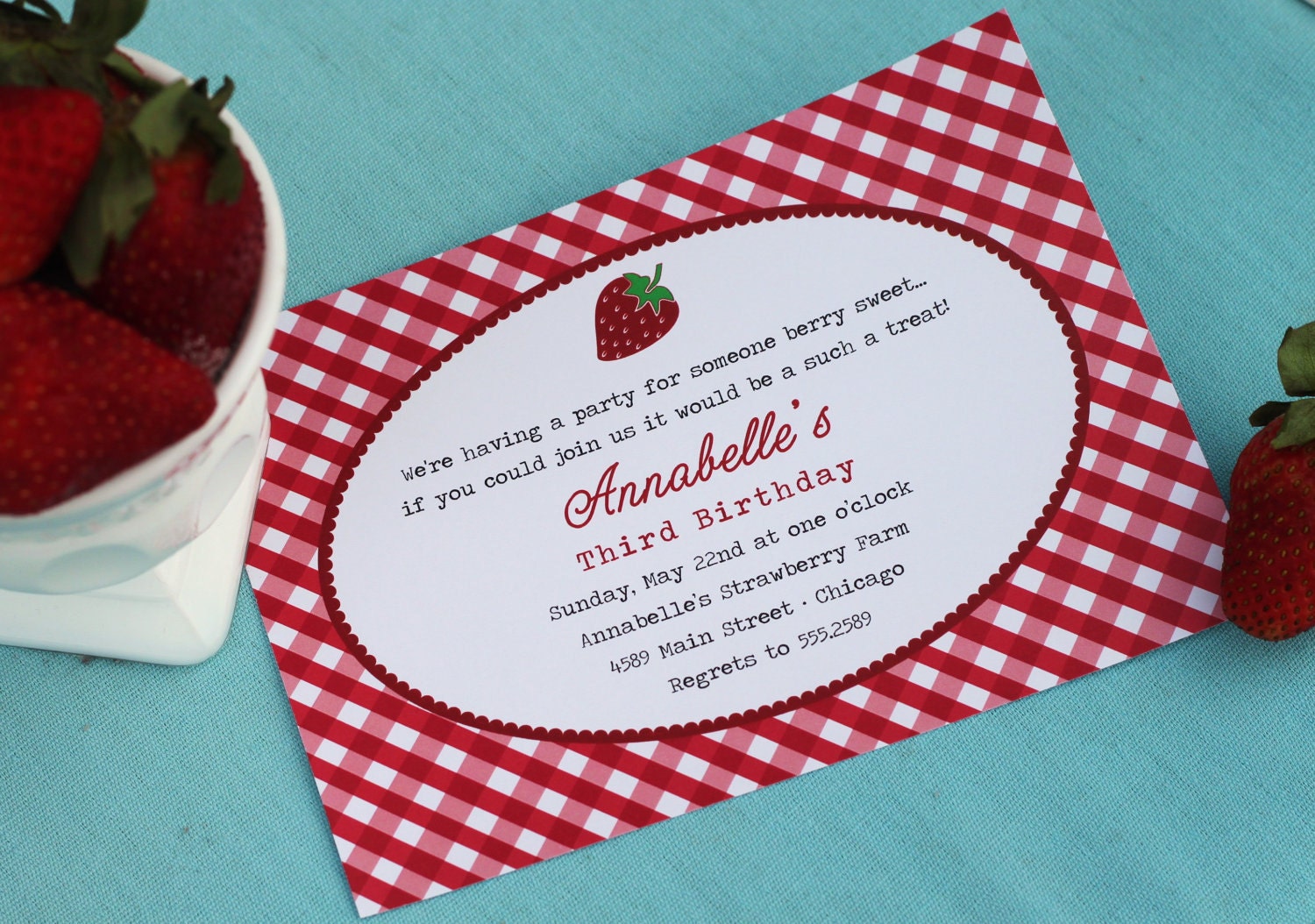 DIY Printable Gingham Strawberry Party Invitations Il_170x135