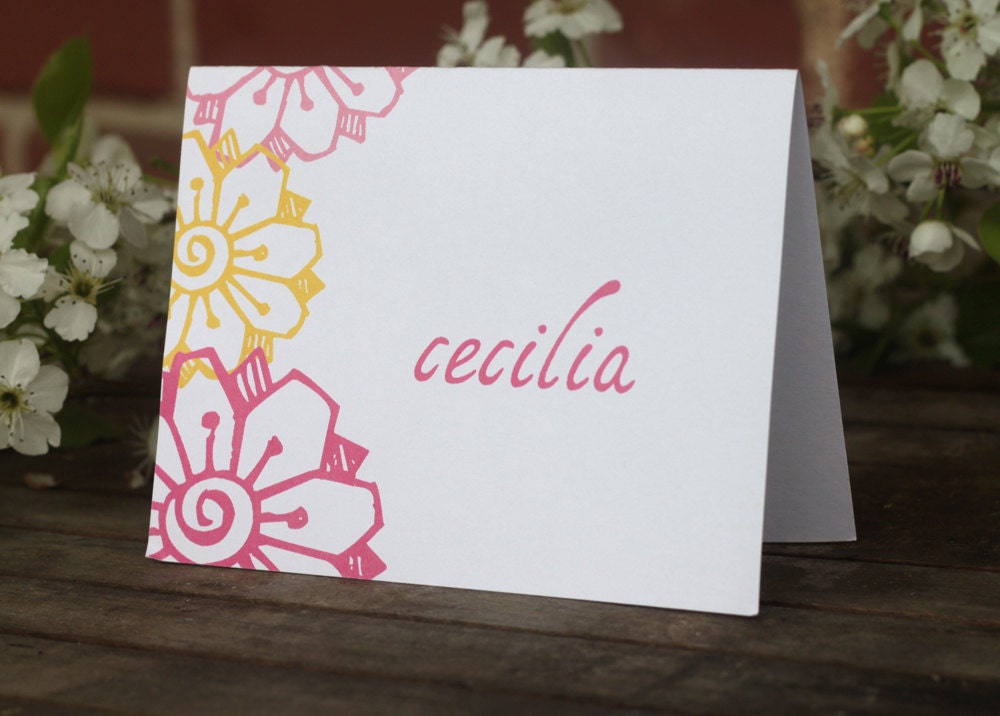 10 Personalized Notecards and envelopes Pink Yellow Flower Garden Notes Il_570xn