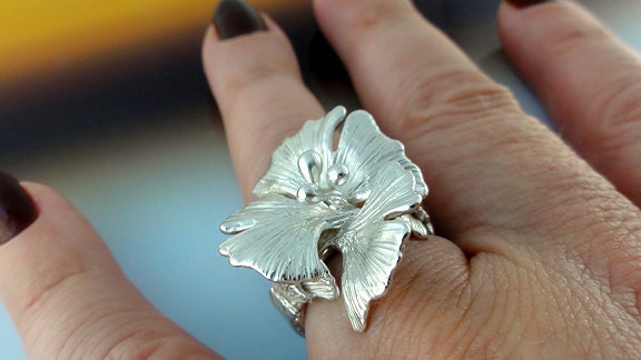 Ginkgo Sterling Silver Ring- Leaf Ring - Hand Sculpted - Made to Order