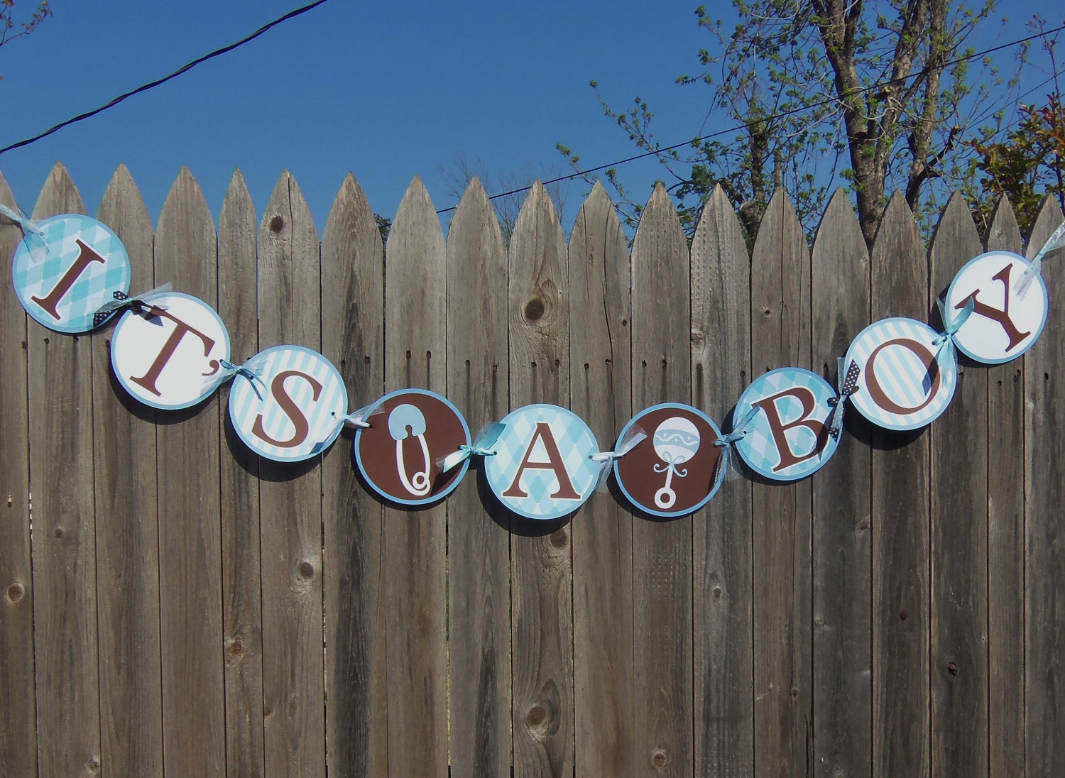 ITS A BOY Baby Shower Banner in Blue Brown White - Customize Your Way