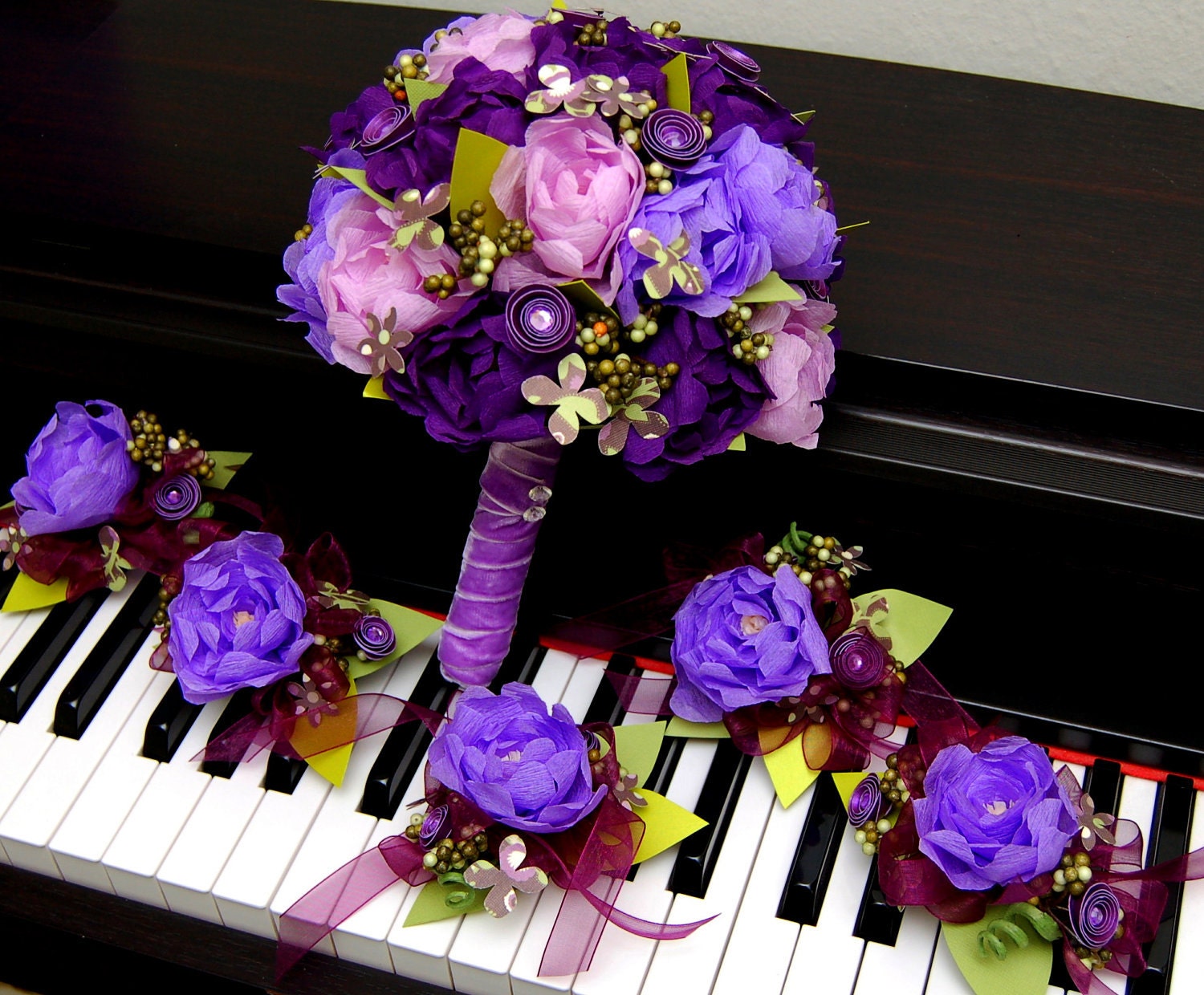 Wedding Bridal Paper Flower Bouquet - Purple Peony Paper Flowers