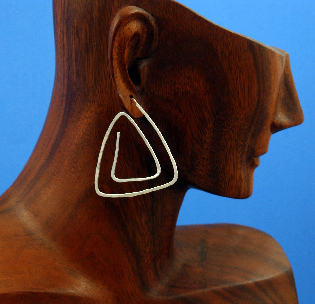 Triangular Sterling Silver Hoop Earrings Posts Hammered Large Geometric Jewelry Gypsy Hoops