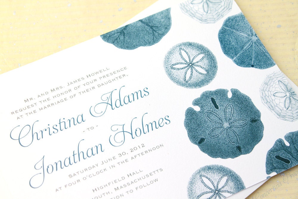 Sand Dollar Beach Wedding Invitation - Sample - in Blue and White