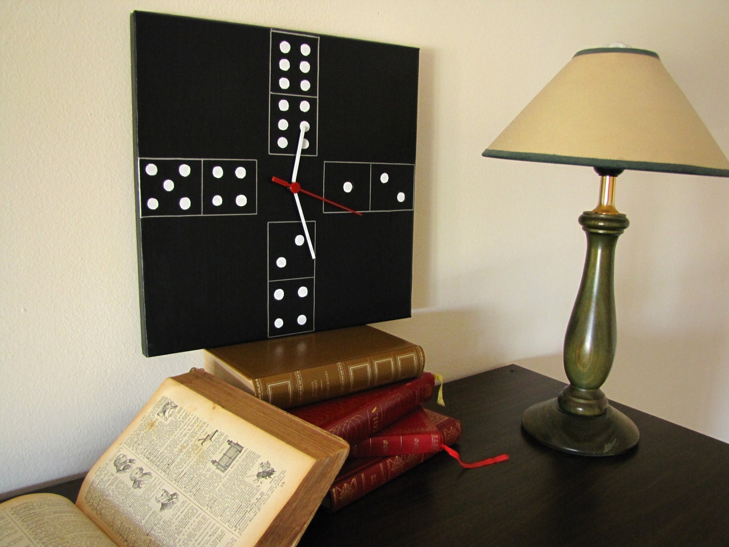 wall clock black and white DOMINO modern original design 12"x12"