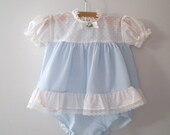1950's Blue and White Polka Dotted and Lace Dress and Matching Bloomers