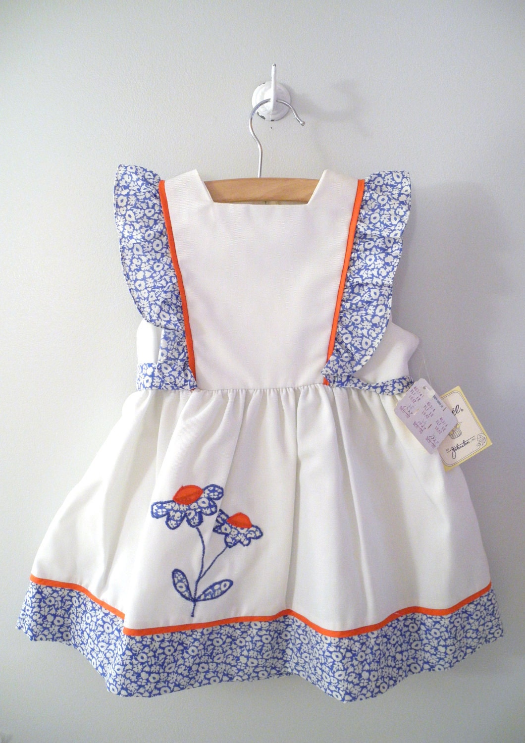1960's White, Blue and Red "Daisy" Pinafore