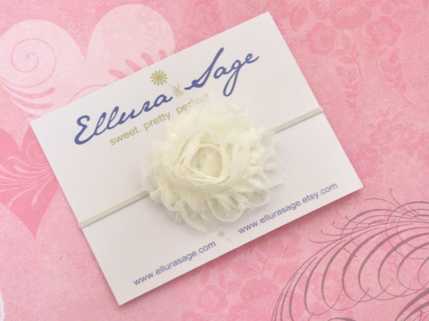 Baby Headbands - Newborn Headband - Ivory Shabby Chic Chiffon Rosette Skinny Headband - Photography Prop Wedding Flower Girl
