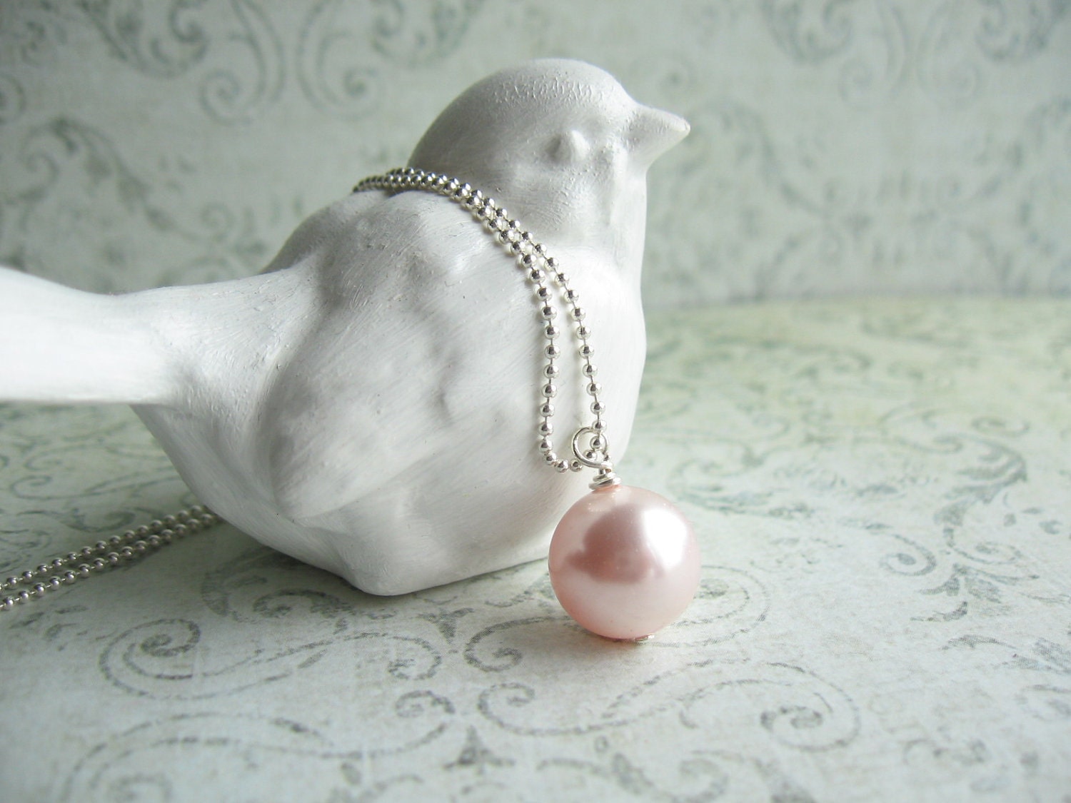Pale Pink Pearl Necklace, Swarovski Pearl Necklace, Bridal Jewelry, Swedish Jewelry Design
