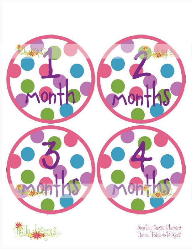 Monthly Onesie Sticker (Girl): Polka Dots (FREE JUSTBORN STICKER)
