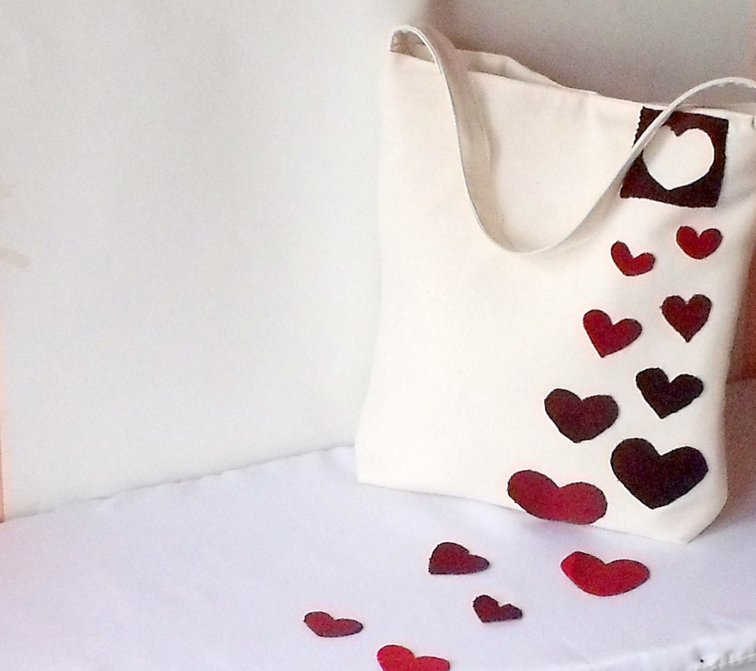 Fashion week, fashion ,etsy xo ,for woman,Gifts for mom-Red fabric bag hearts.summer,eco fashion