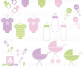 Baby Shower Clip Art- Print Ready illustrations - JPG & PNG Files