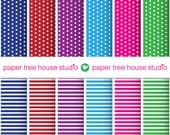 Digital Papers - Stripes and Polka Dots in 6 Bold Colors- Twelve 8.5 x 11 inch Print Ready Files