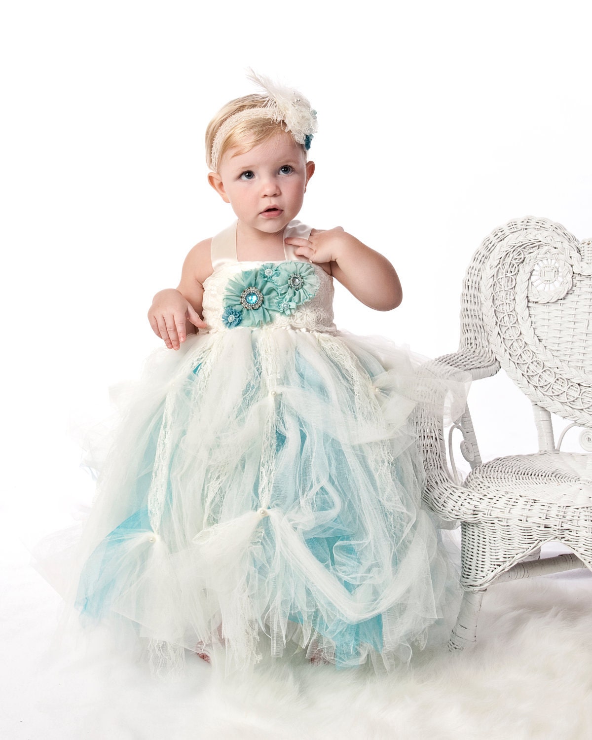 Tutu Dress, Baby tutu dress. Victorian Chic aqua cream ballroom tutu gown. On Sale
