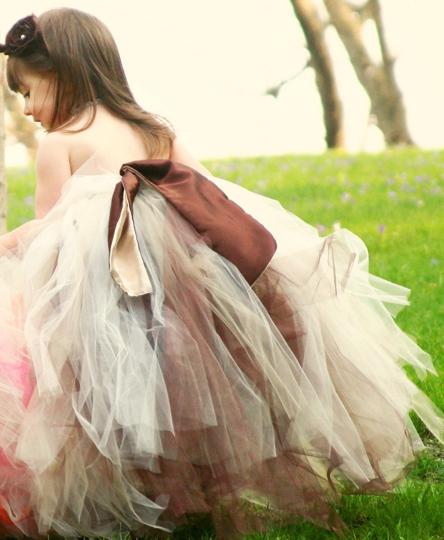 Fall Flower girl tutu dress, Chocolate Brown Champagne Tutu Dress/Gown. Custom tutu dress