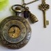 Steampunk Style Roman Numerals Pocket Watch Necklace With Key and Bottle Charm