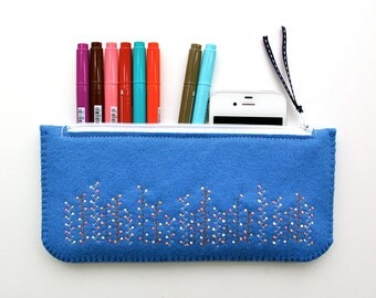 Wool Felt Clutch or Pencil Case // Hand Embroidered // Spring Garden // LoftFullOfGoodies
